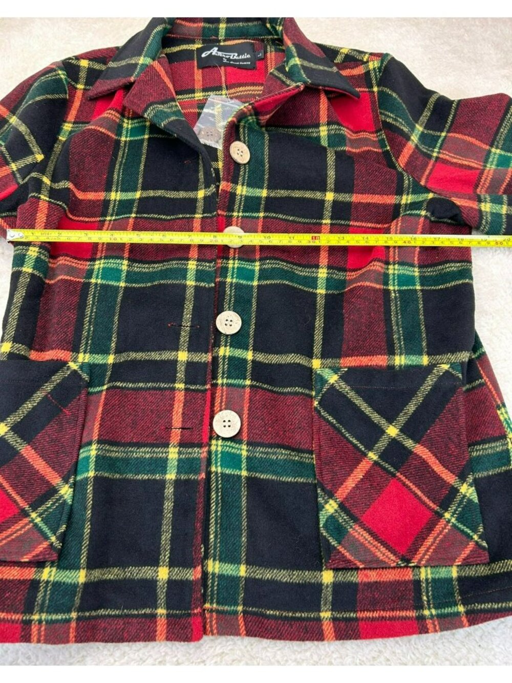Astro Bettie Womens Plaid Button-Up Jacket Red & Black Wool Blend Size L Pre-Own - Picture 4 of 5